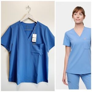 NWT FIGS Women’s Catarina One-Pocket Scrub Top Blue L Large